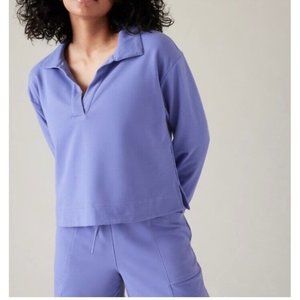 Athleta M Retroterry Polo Sweatshirt Medium Dark Adonis (Purple) Blue